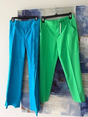 Alice + Olivia Straight-Leg Pants Duo in Turquoise and Kelly Green